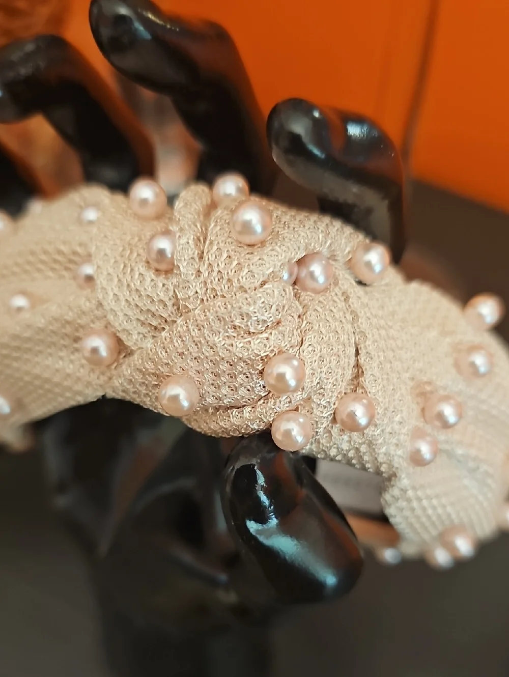 NWOT Plunder Headband Faux Pearl Embellished Champagne Blush Knotted